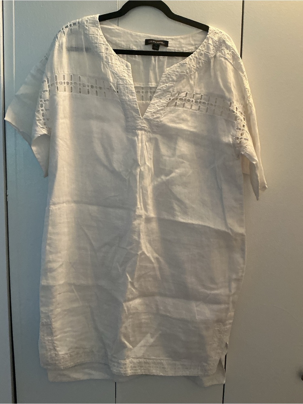 Banana Republic White Linen Eyelet Detail Tunic Dres